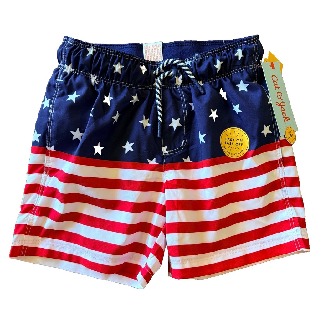Baby Cat & Jack Patriotic Stripe UPF50+ Swim Trunks Shorts Infant 6-9M NEW NWT